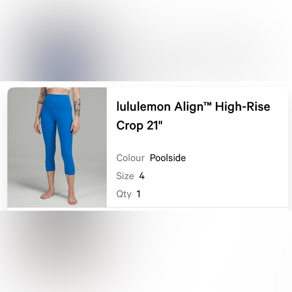 Lululemon 21” high rise align crop in poolside. Color is a super bright blue